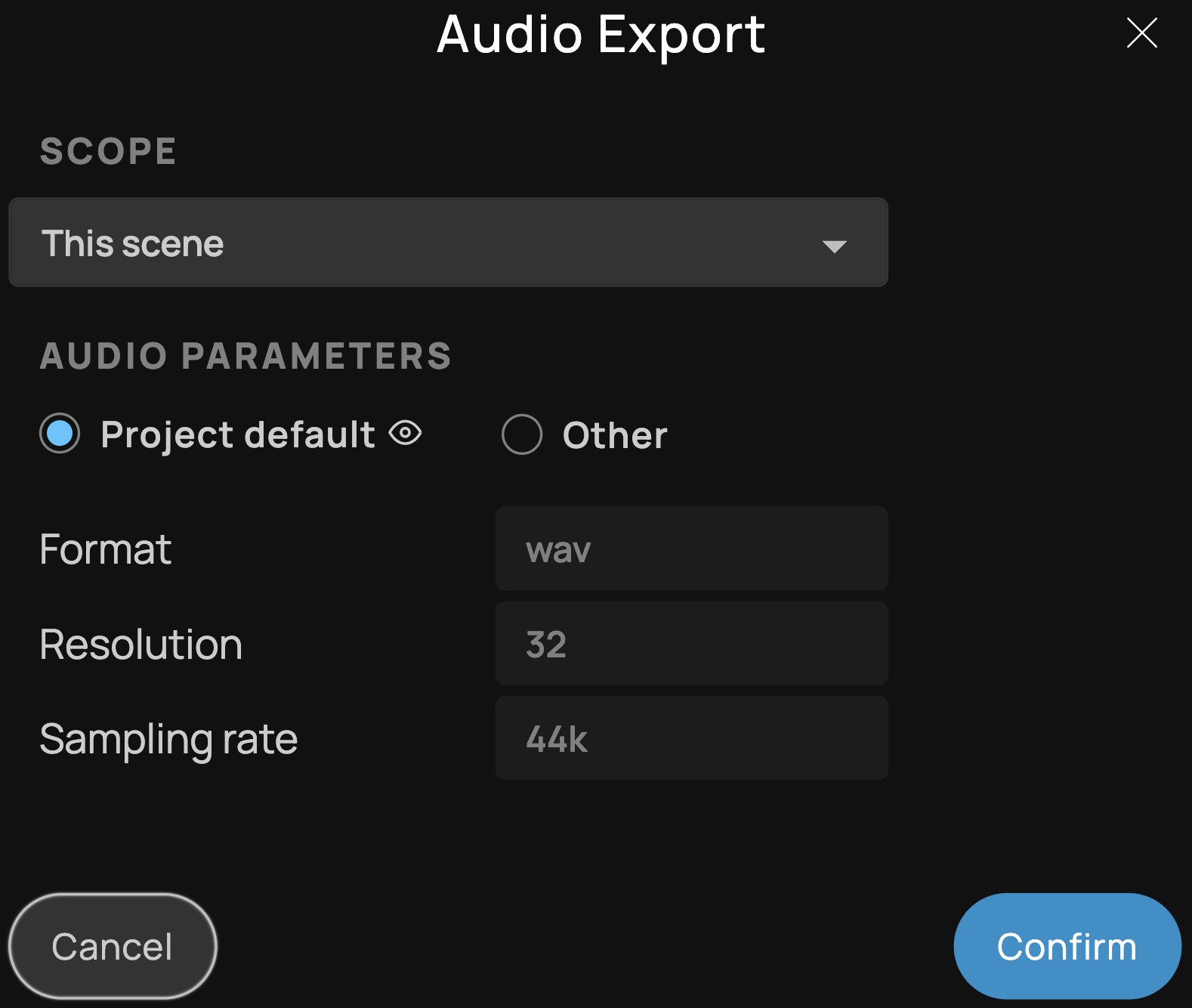 Screenshot of export options